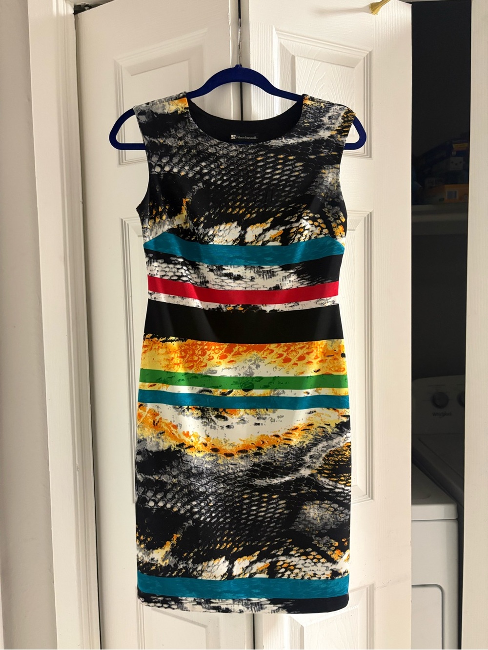 Valerie Bertinelli Black Multi-Stripe Snake-Print Midi Dress
